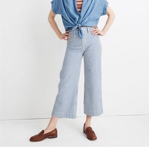 Madewell Emmett Wide-Leg Crop Pants in Herringbone Railroad Stripe size 28